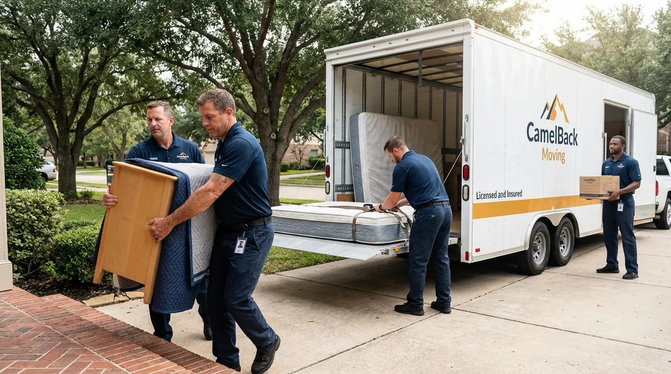 Crew loading residential truck for cross-state move from Montrose, MN
